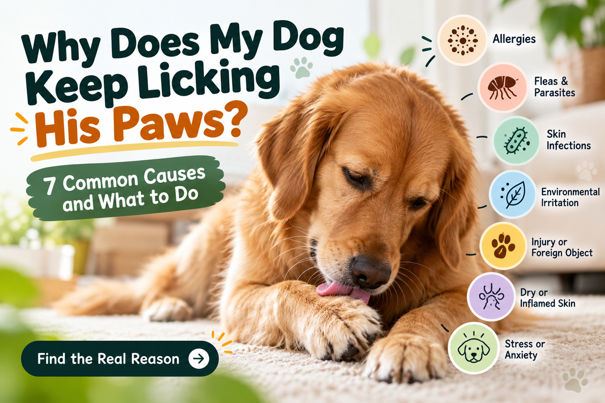 Dog licking its paw while sitting indoors