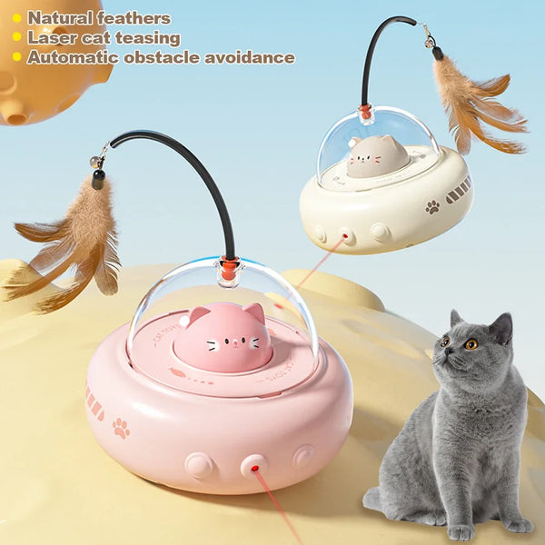 Electric UFO Cat Teaser with Replaceable Feathers