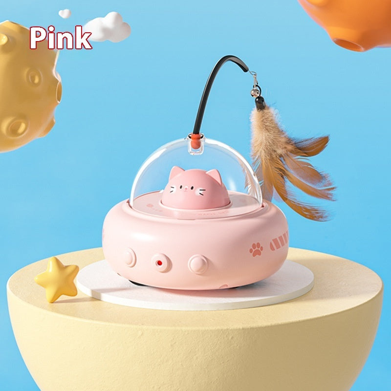 Electric UFO Cat Teaser with Replaceable Feathers